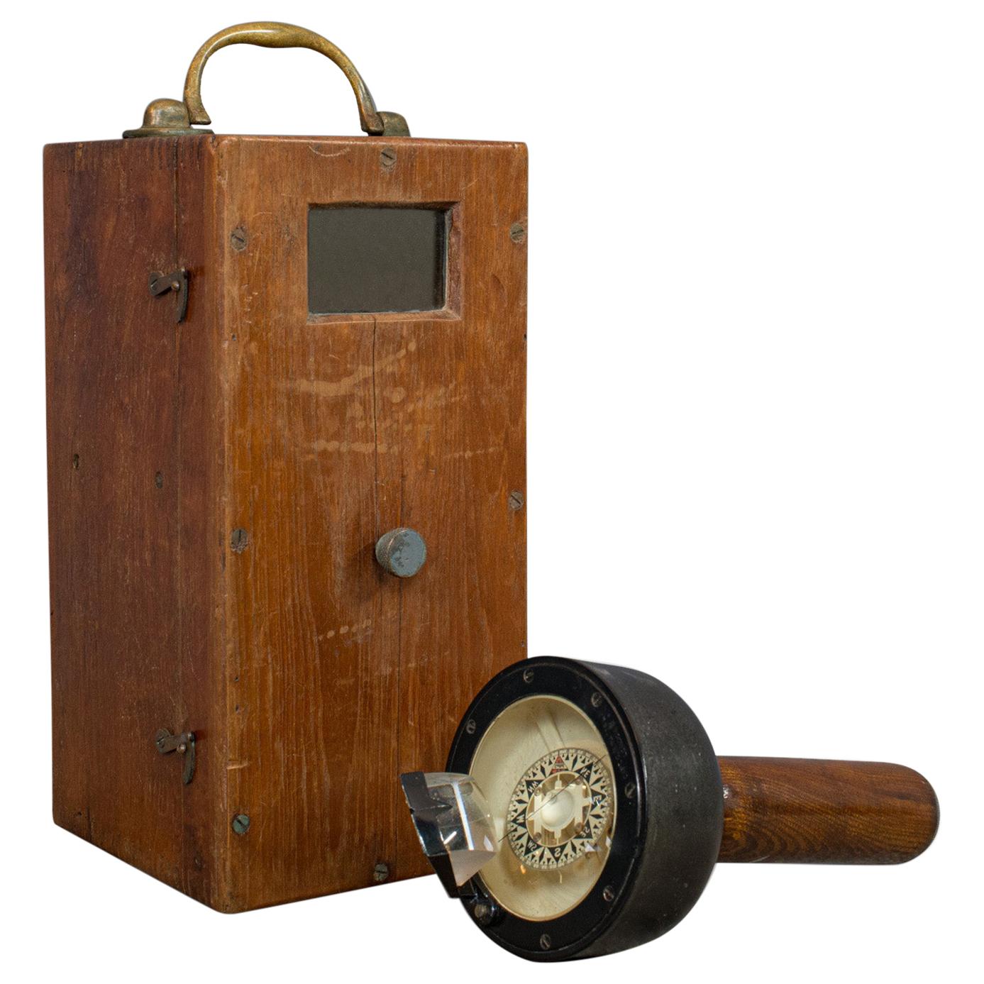 Vintage, Handheld Bearing Compass, English, Oak, Maritime, Navigation, Sestrel For Sale