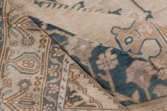 Vintage Handknotted Turkish Oushak Rug with a Neutral Palette and Green Accents