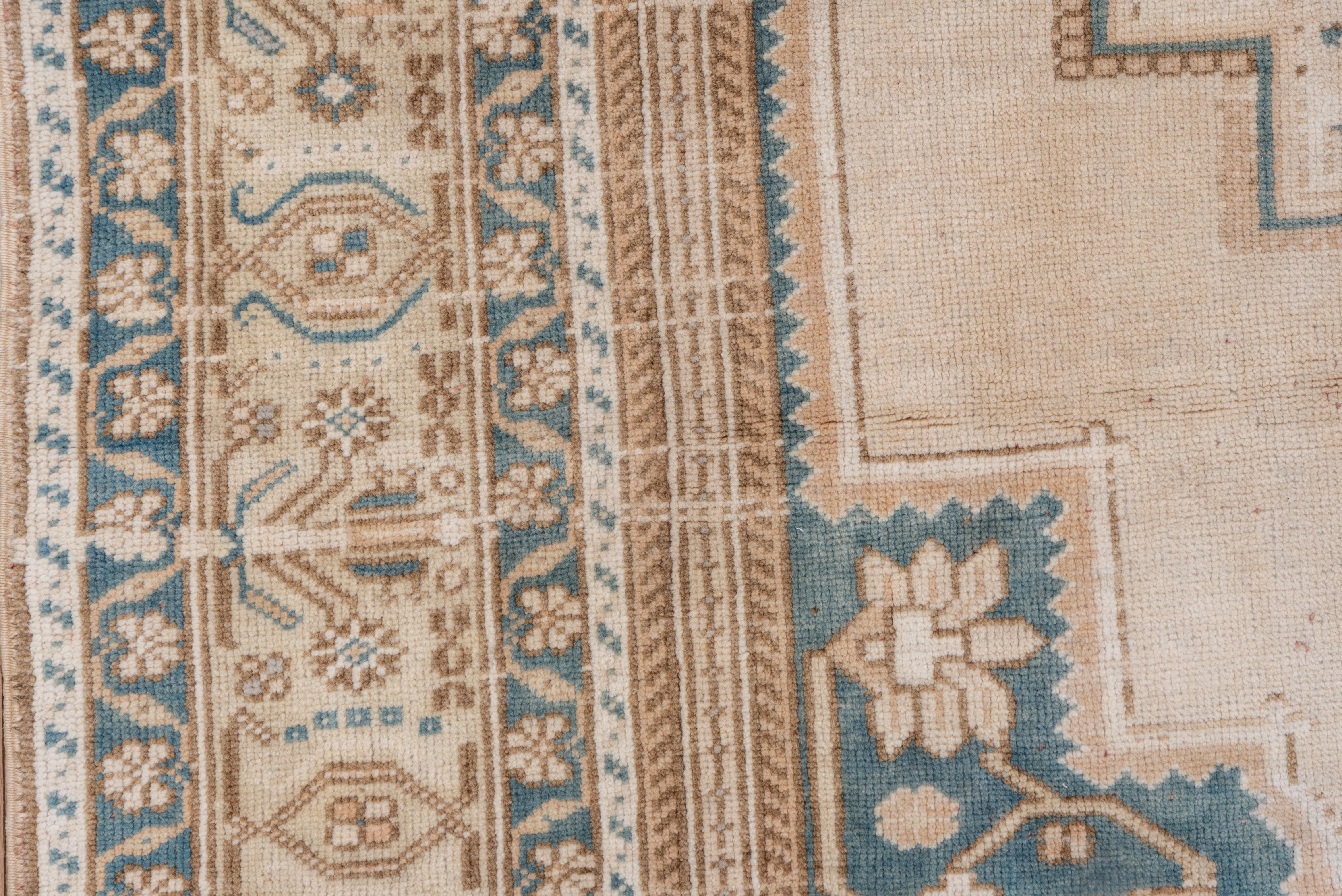 Vintage Handknotted Turkish Oushak Rug with a Neutral Palette and Green Accents In Good Condition For Sale In New York, NY