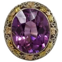 Vintage Handmade 14 2-Tone Amethyst Filigree Ring