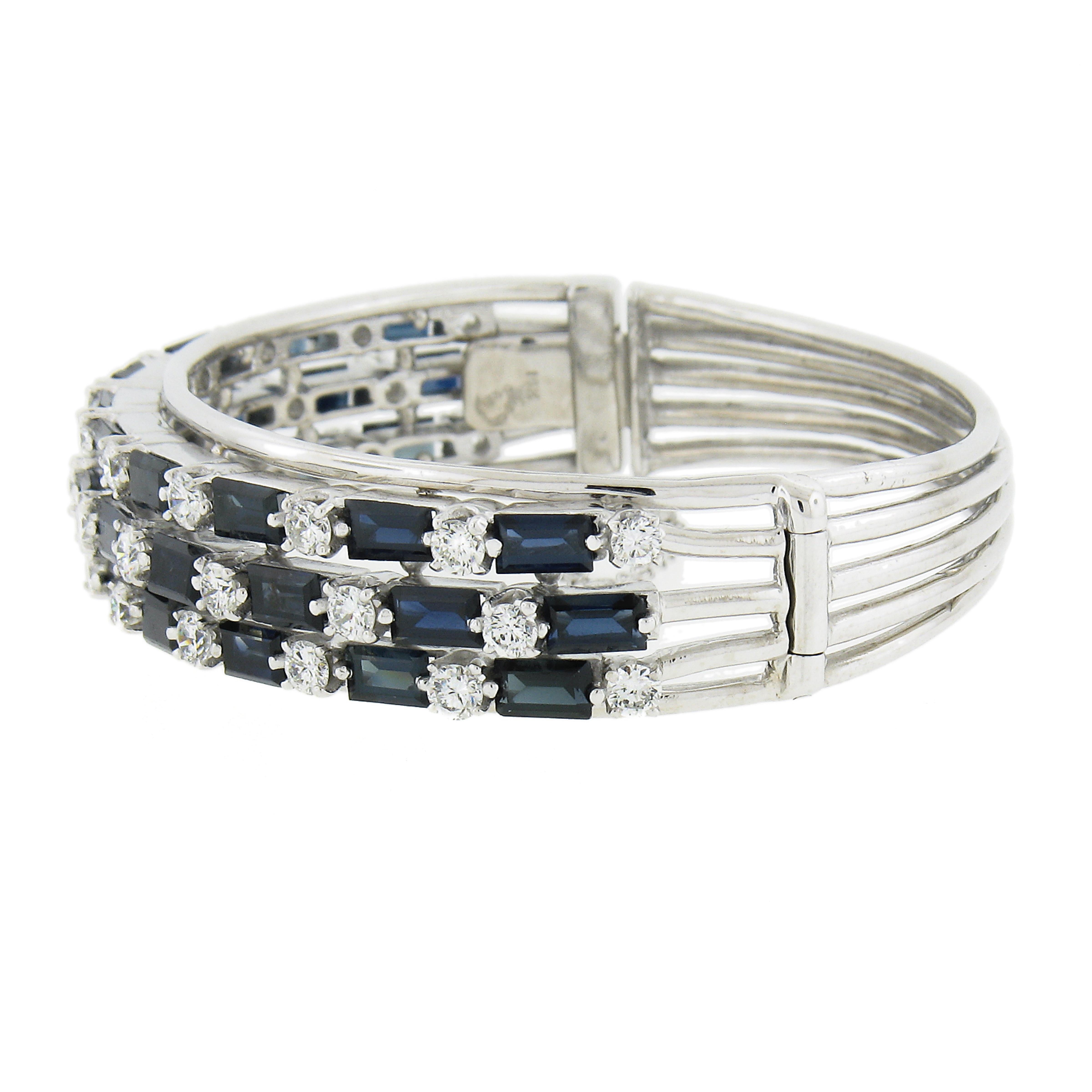 Offener Vintage-Armreif mit Scharnier, handgefertigt 14K Gold 19ctw Diamant & Saphir Damen im Angebot