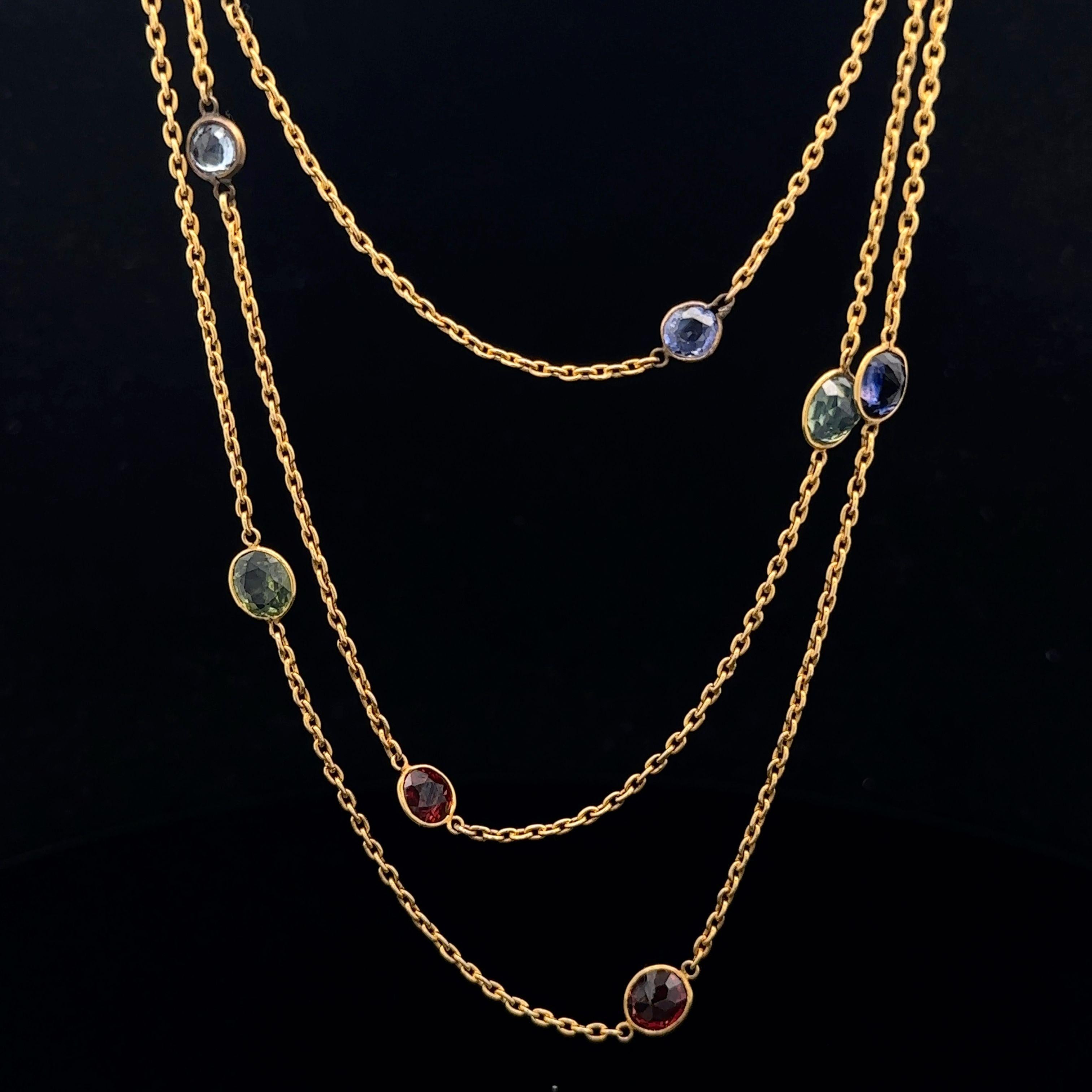 Vintage Handmade 14k Gold Multi Gemstones & Sapphire Station 38