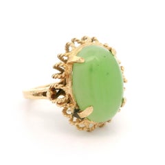Vintage Handmade 14k Gold Oval Cabochon Jade Open Twisted Wire Cocktail Ring