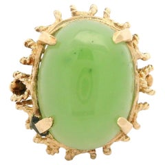Vintage Handmade 14k Gold Oval Cabochon Jade Open Twisted Wire Cocktail Ring