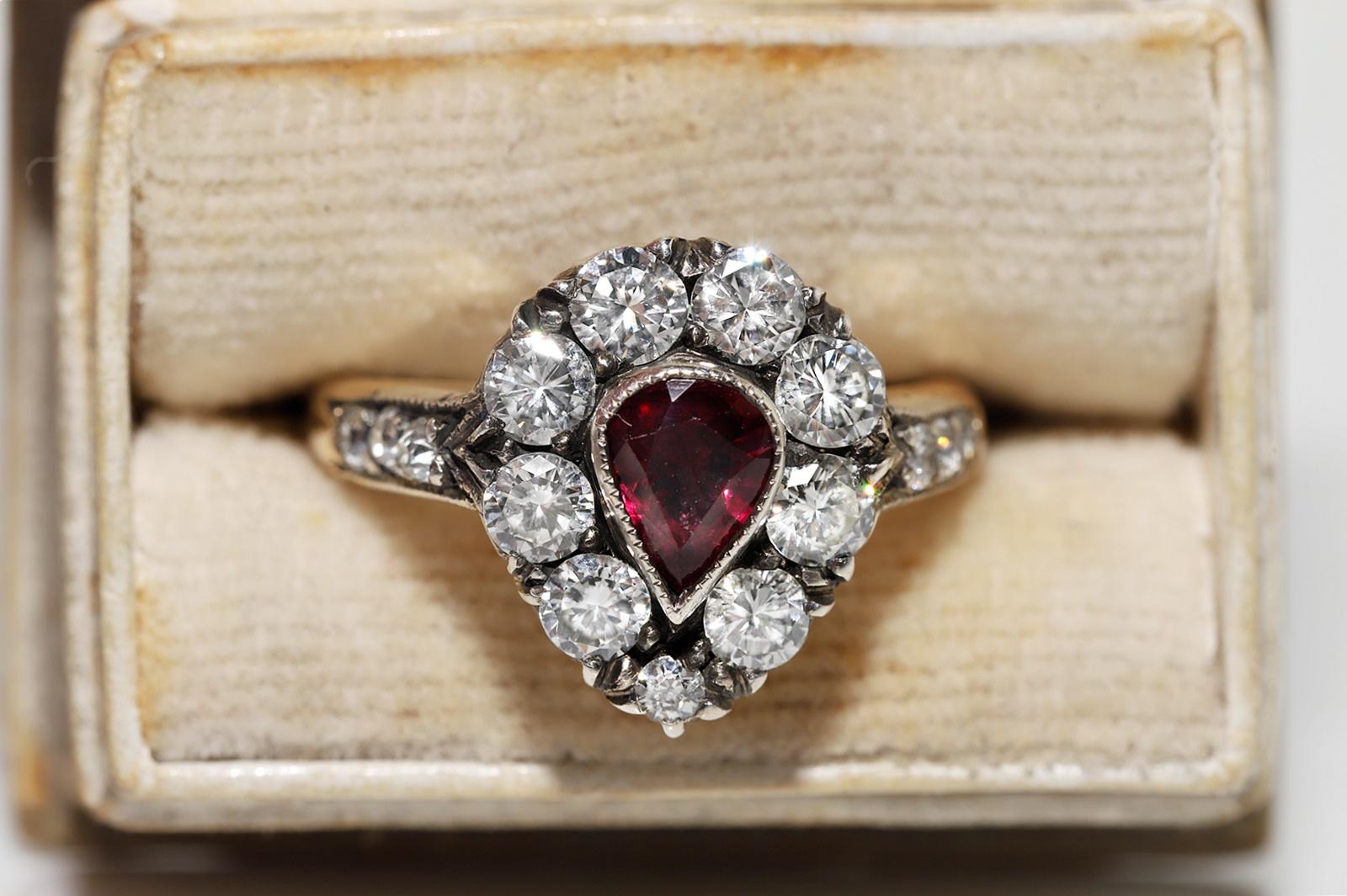 In very good condition.
Total weight is 5 grams.
Totally is diamond 1.05 ct.
The diamond is has G color and vvs-vs-s1 clarity.
Totally is ruby 0.50 ct.
Ring size is US 6.5 (We offer free resizing)
We can make any size.
Box is not included.
Please