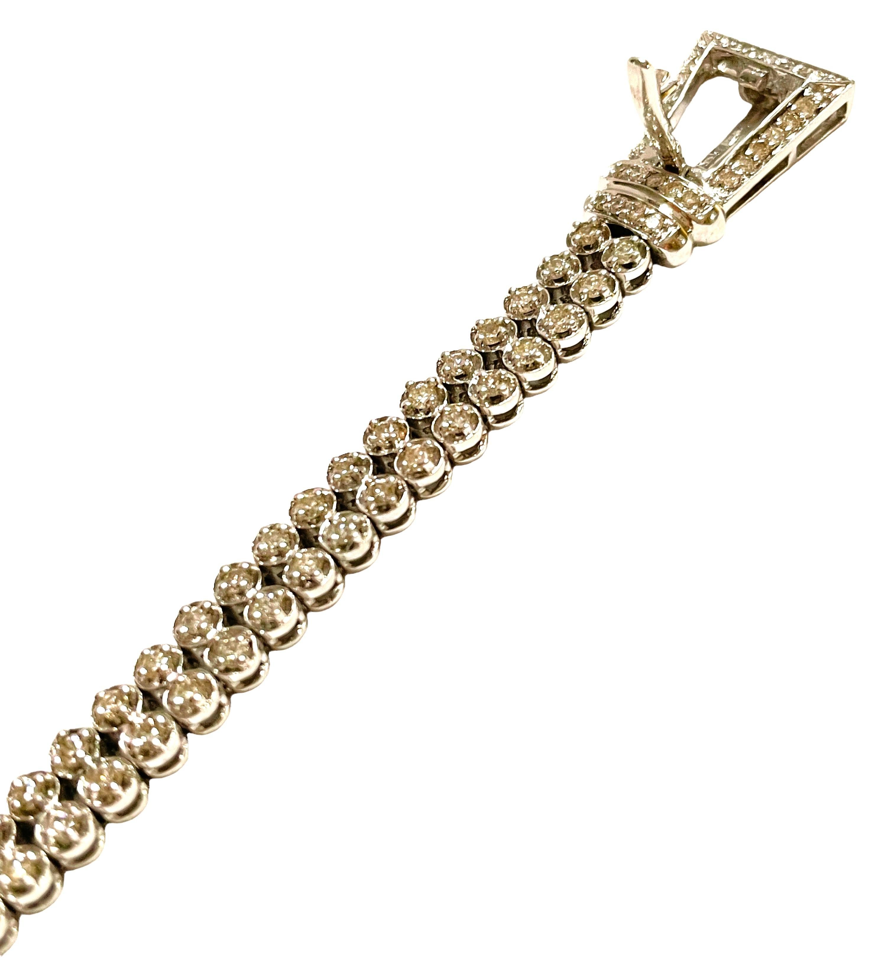 Vintage Handmade 14k White Gold 2 Carat Diamond Buckle Bracelet with Appraisal In Excellent Condition In Eagan, MN