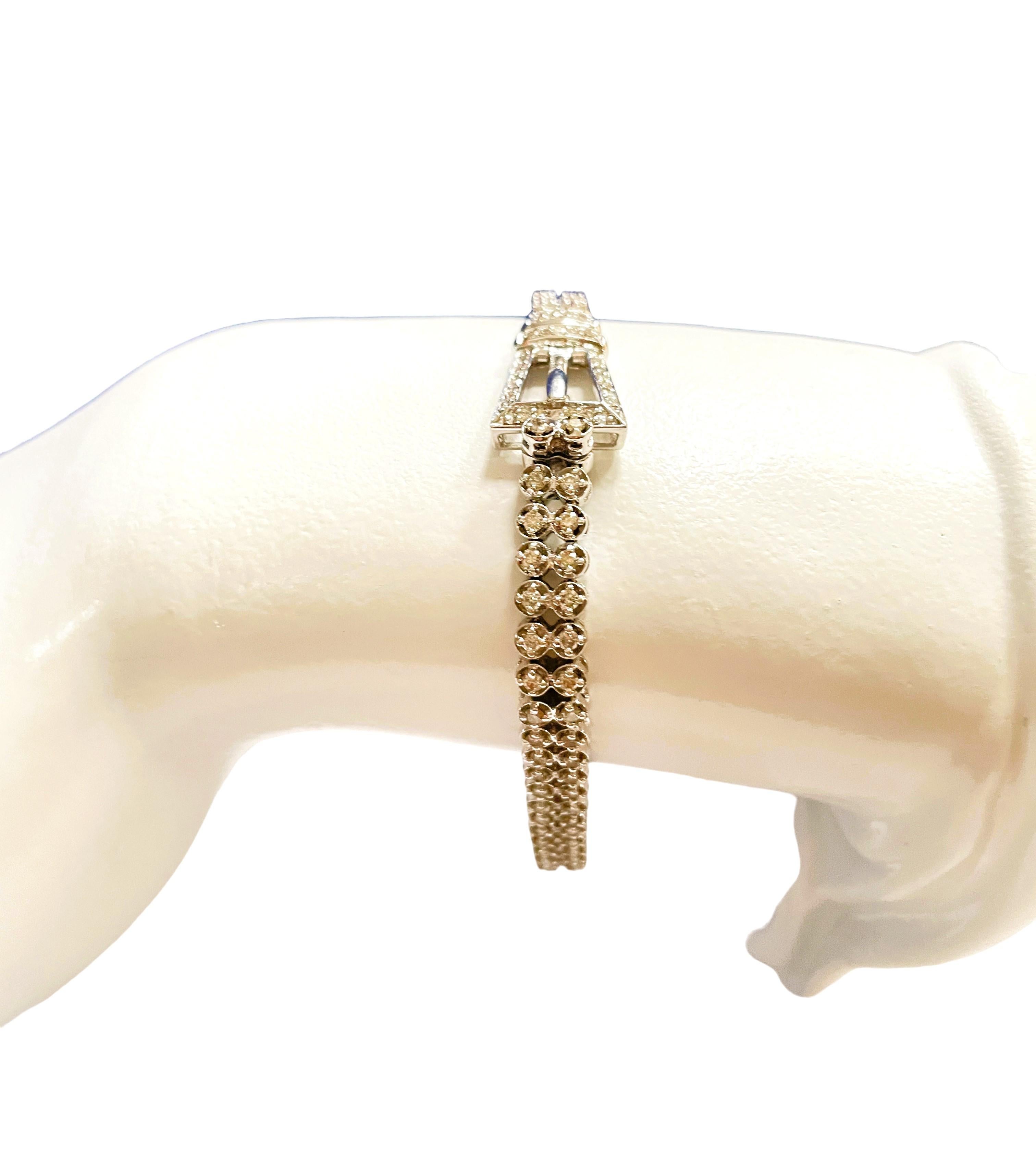 Vintage Handmade 14k White Gold 2 Carat Diamond Buckle Bracelet with Appraisal 2