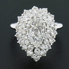 Vintage Handmade 14k White Gold 2.38ct GIA Pear Solitaire Dual Halo Diamond Ring