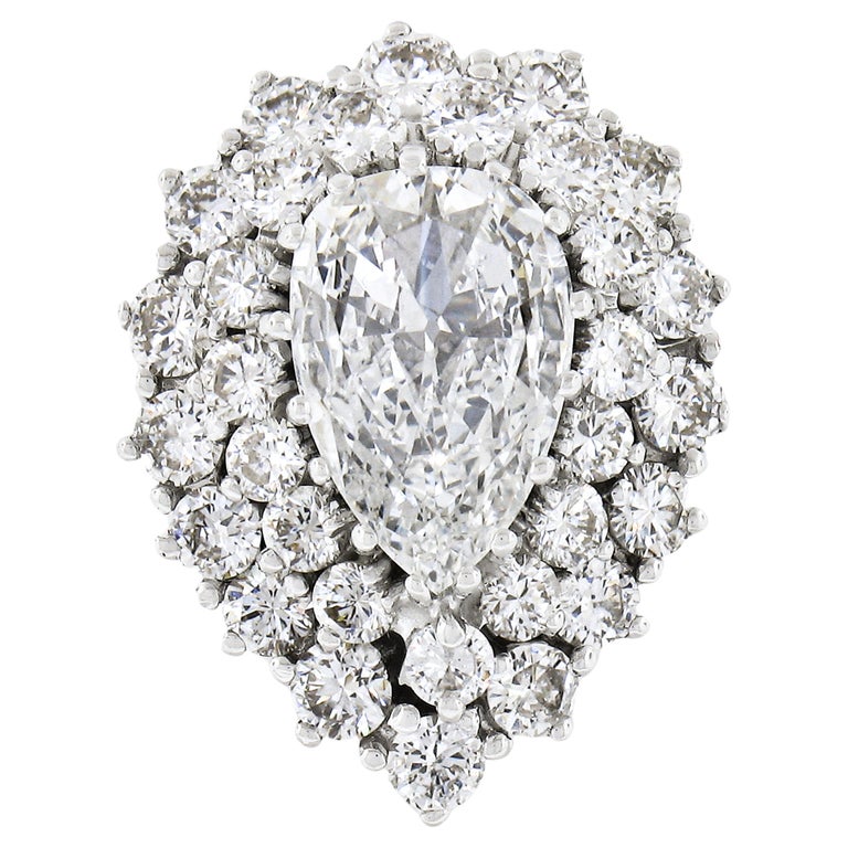 Vintage Handmade 14k White Gold 2.38ct GIA Pear Solitaire Dual Halo ...