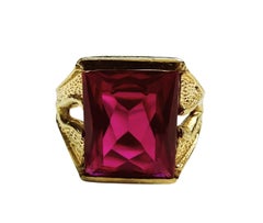 Vintage Handmade 14k Yellow Gold 5.5 Carat Emerald Cut Ruby Ring Size 7