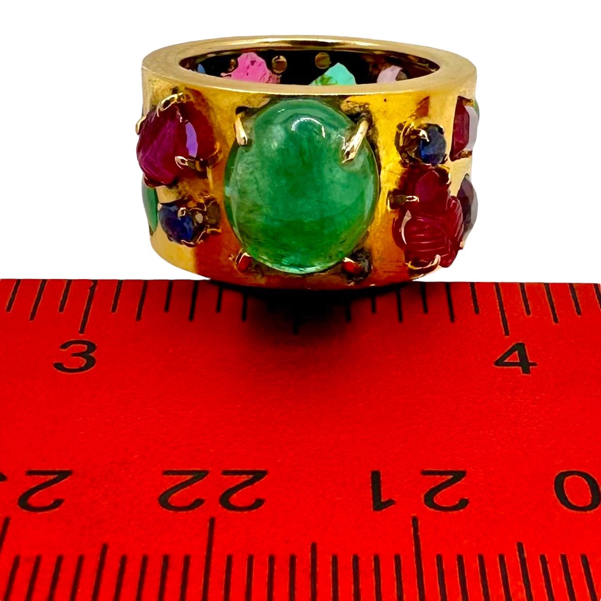 Vintage Handmade 14K Yellow Gold Band Ring with Assorted Precious Colored Stones For Sale 3