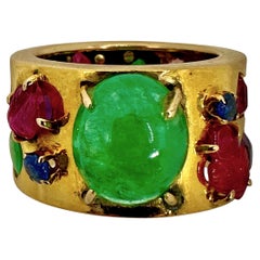 Handgefertigter Vintage-Ring aus 14 Karat Gelbgold mit verschiedenen Edelsteinen in verschiedenen Farben