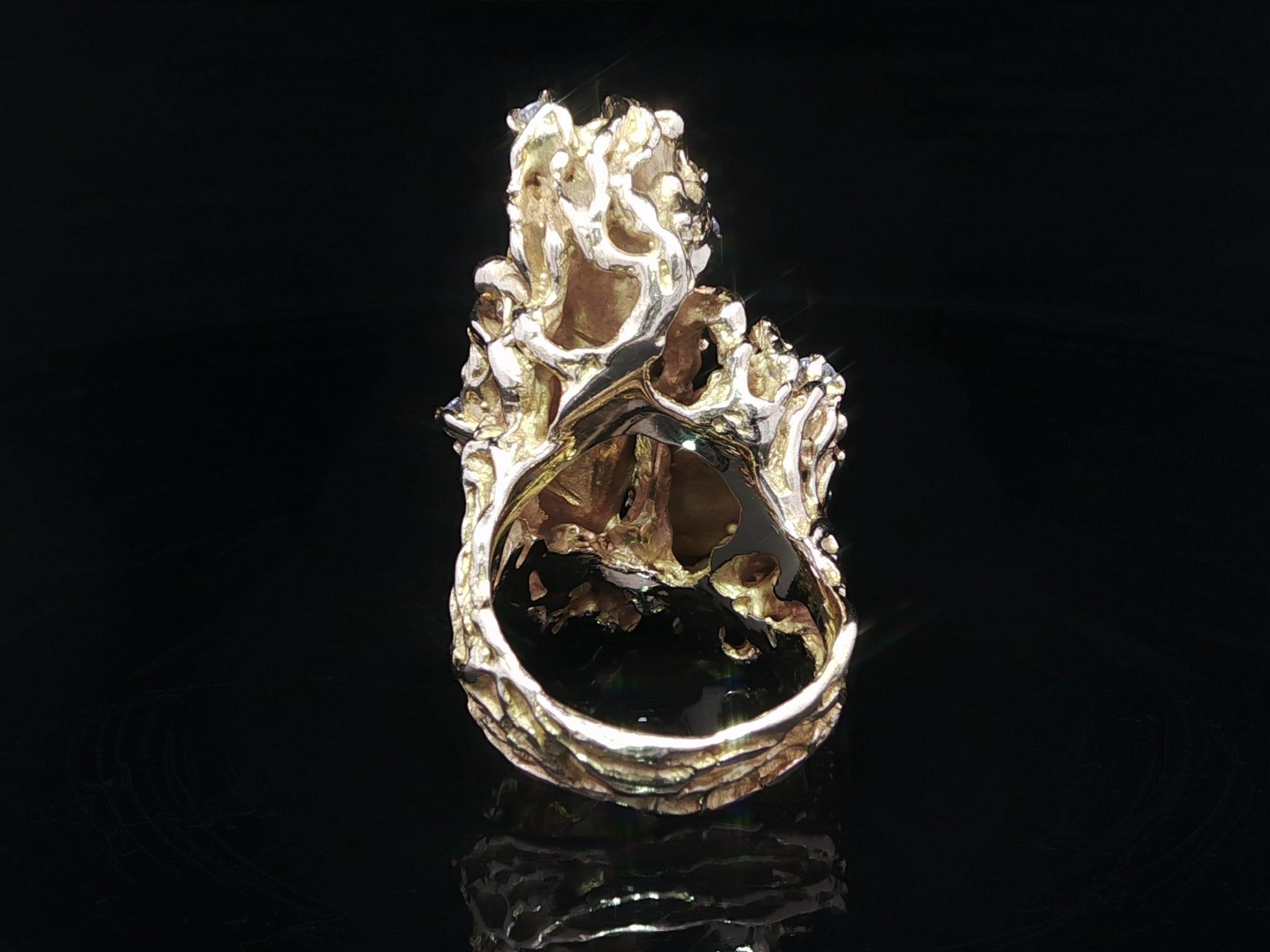 Vintage Handmade 14k Yellow Gold Baroque Pearl Diamond Freeform Twig Nugget Ring For Sale 8