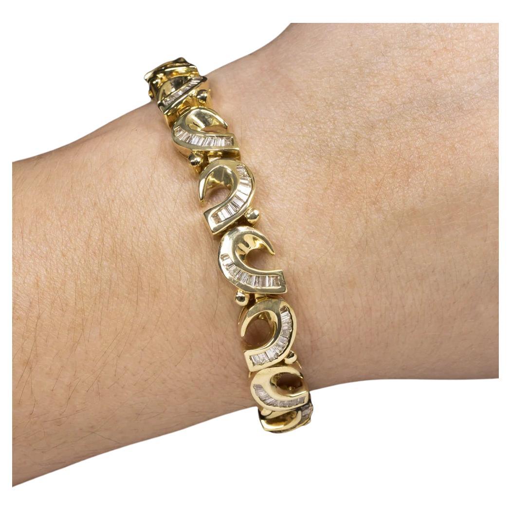 Vintage Handmade 14K Yellow Gold Bracelet with 5.00ct Baguette Diamonds – 31.7g