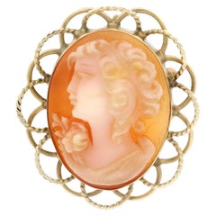 Vintage Handmade 14k Yellow Gold Carved Cameo Open Wire Frame Brooch Pendant