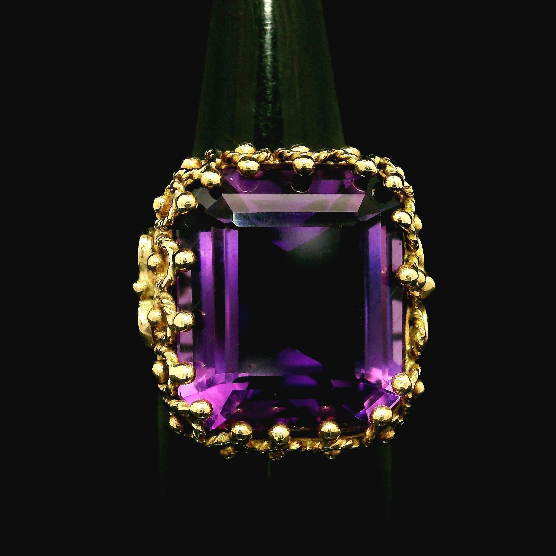 Vintage Handmade 14k Yellow Gold Deep Purple Amethyst Twisted Wire Cocktail Ring For Sale 5