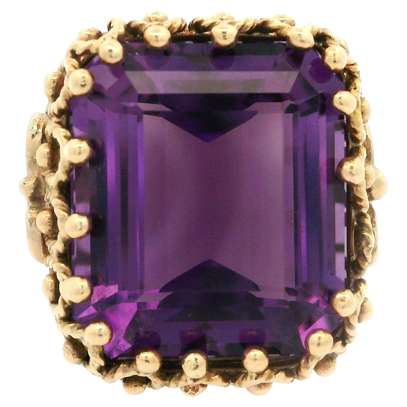 Vintage Handmade 14k Yellow Gold Deep Purple Amethyst Twisted Wire Cocktail Ring For Sale