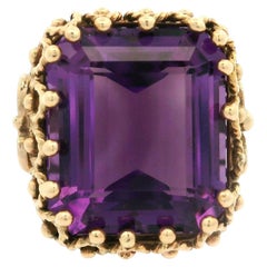 Vintage Handmade 14k Yellow Gold Deep Purple Amethyst Twisted Wire Cocktail Ring