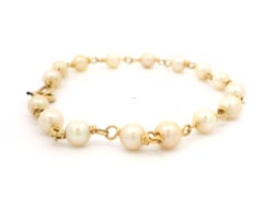 Vintage Handmade 14k Yellow Gold Wire Cultured Pearl Bracelet