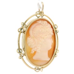 Vintage Handmade 14k Yellow Gold Wire Infinity Knot Detail Carved Cameo Pendant