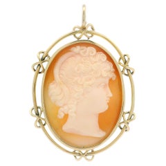 Vintage Handmade 14k Yellow Gold Wire Infinity Knot Detail Carved Cameo Pendant