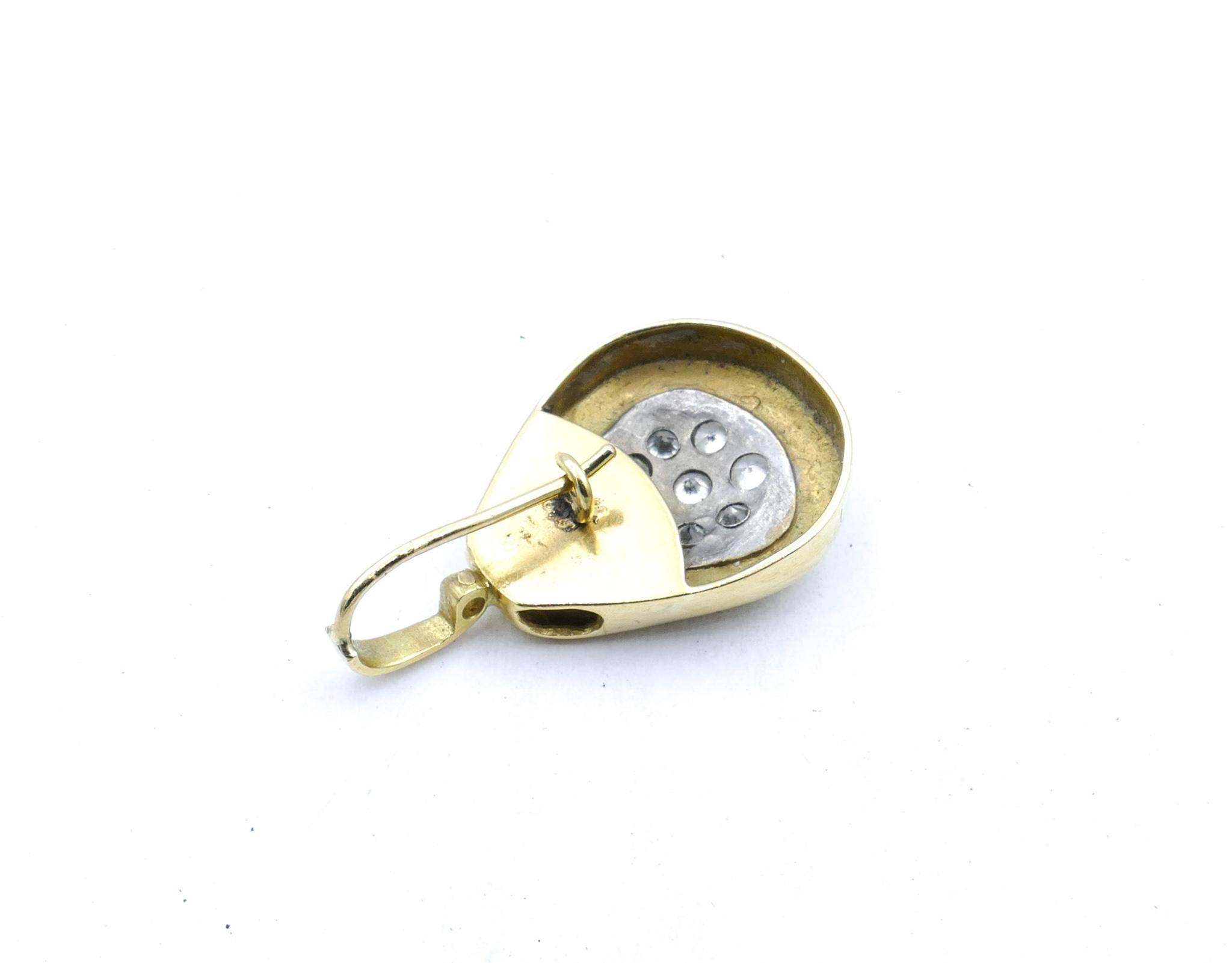Single Cut Vintage Handmade 18ct Yellow & White Gold High Level Diamond Pendant/Enhancer For Sale