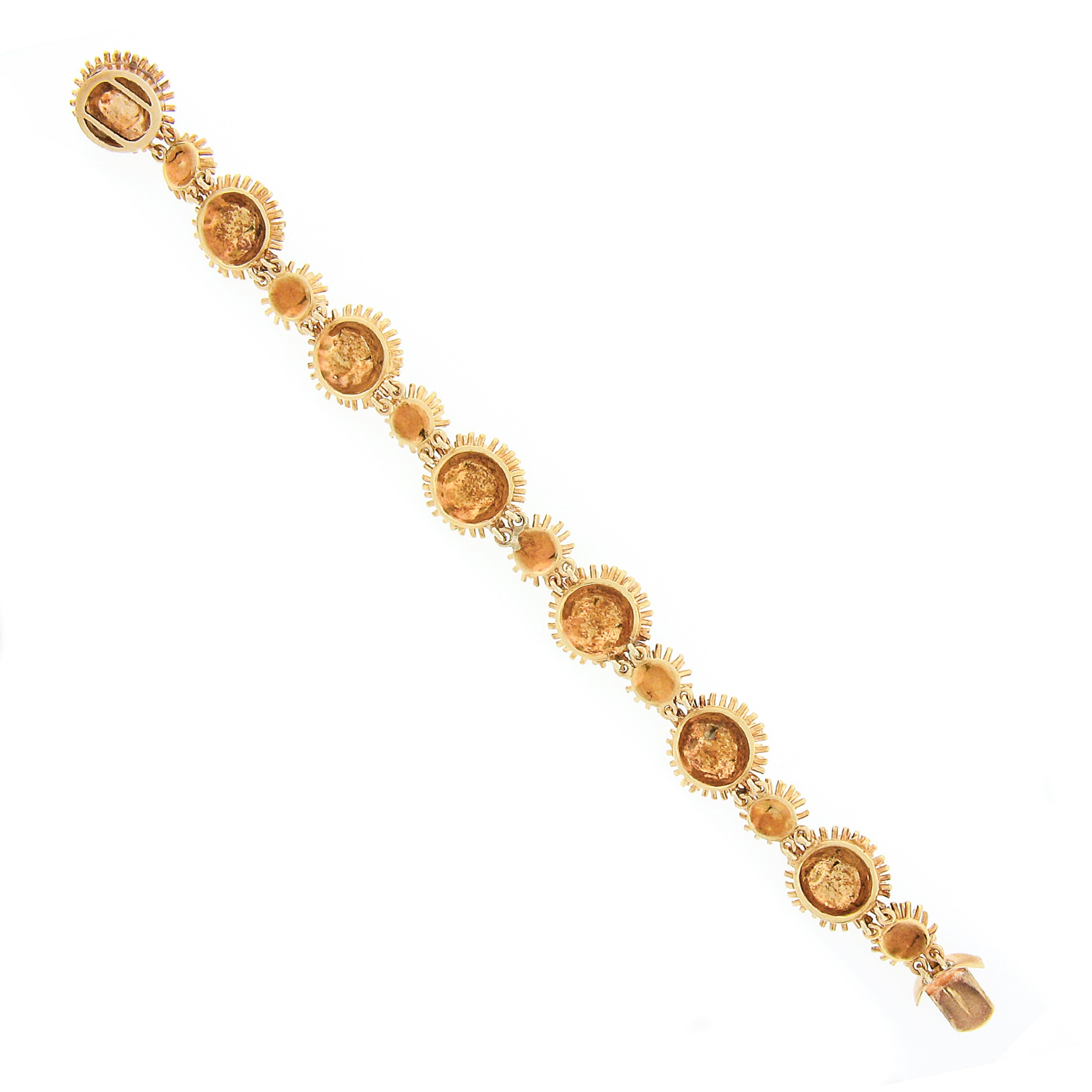 Women's Vintage Handmade 18k Gold .45ct Diamond & Turquoise Textured Domed Link Bracelet For Sale