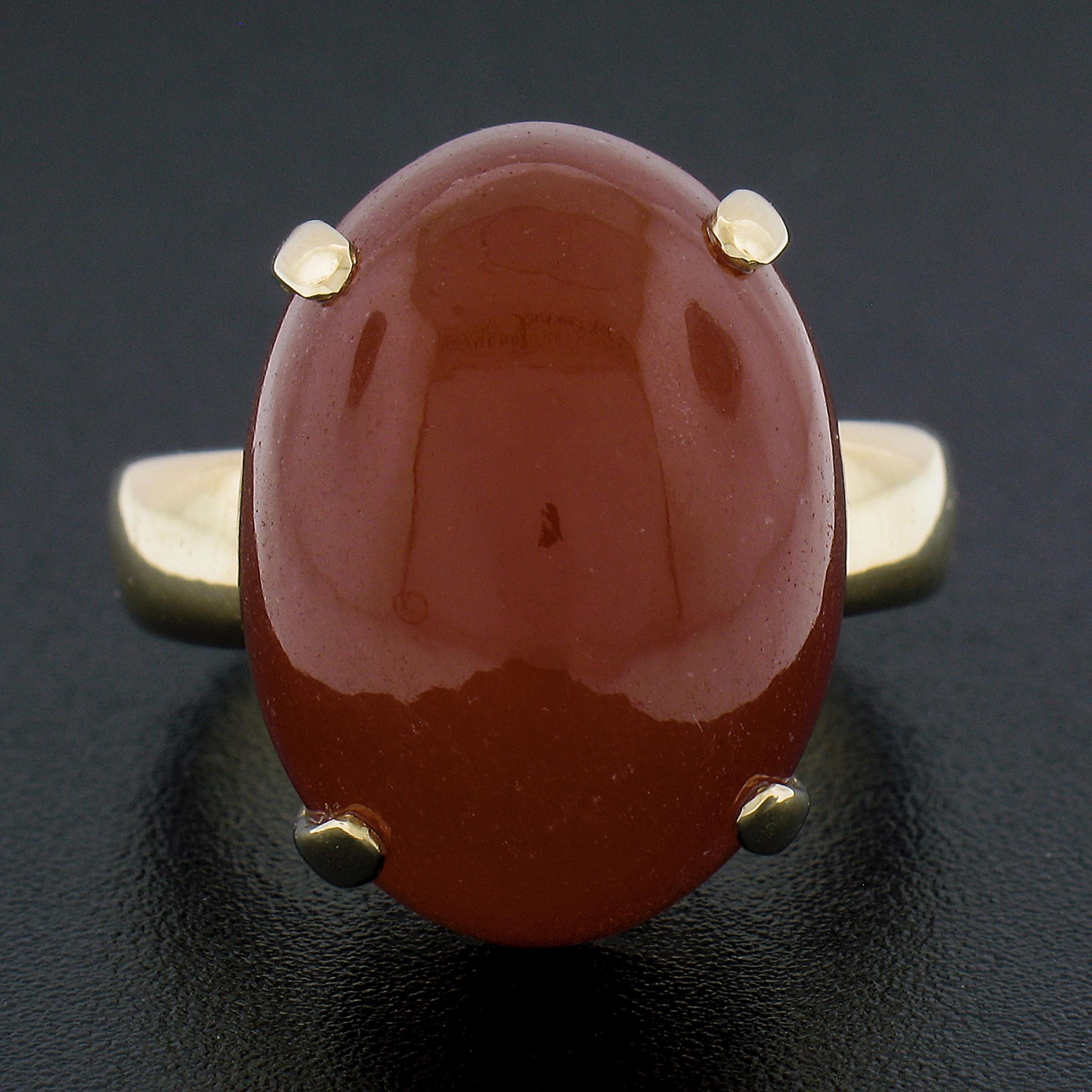 Oval Cut Vintage Handmade 18k Gold Cabochon Carnelian Solitaire Open Work Basket Ring For Sale