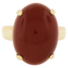 Vintage Handmade 18k Gold Cabochon Carnelian Solitaire Open Work Basket Ring