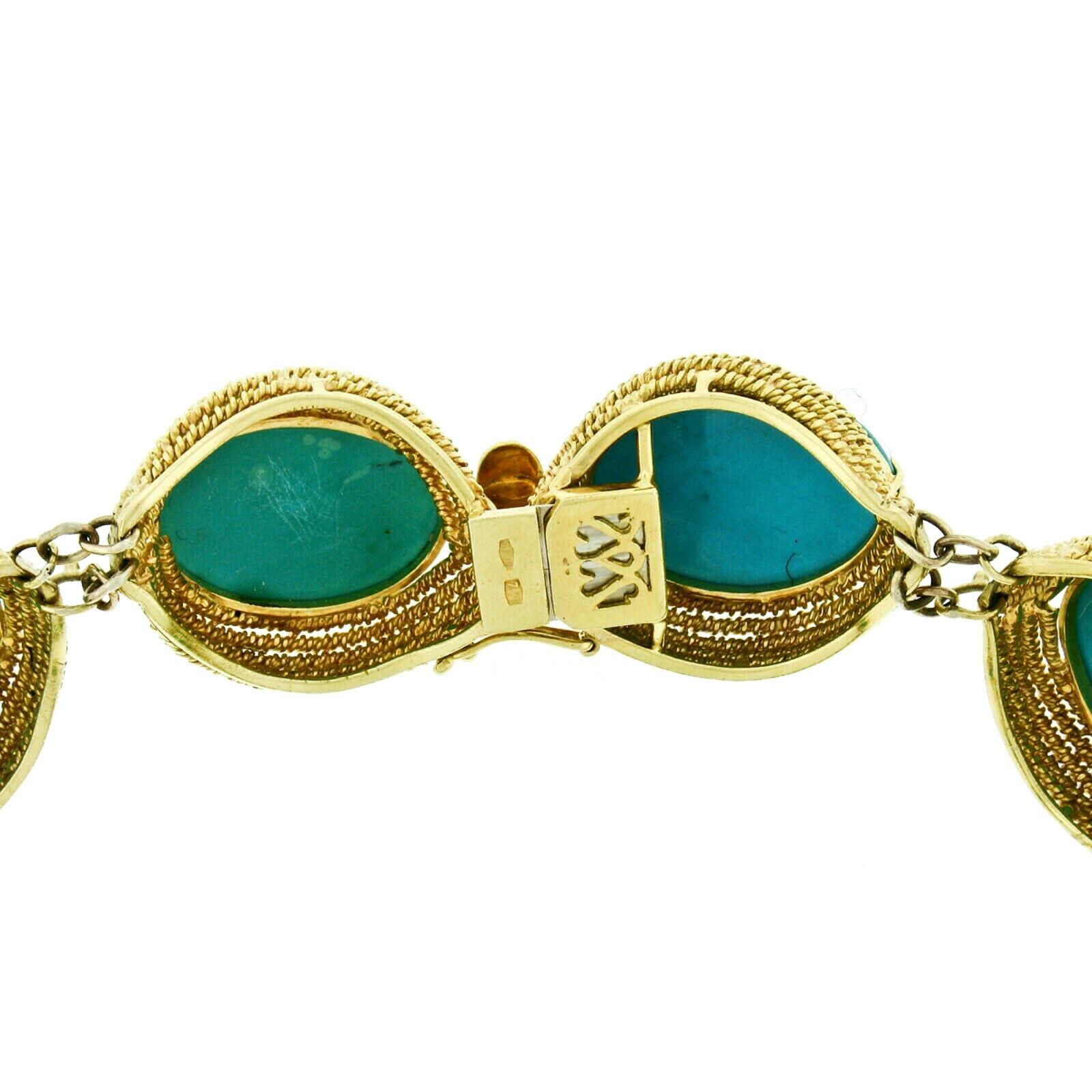 Vintage Handmade 18k Gold GIA Large 200ctw Cabochon Turquoise Statement Necklace 5
