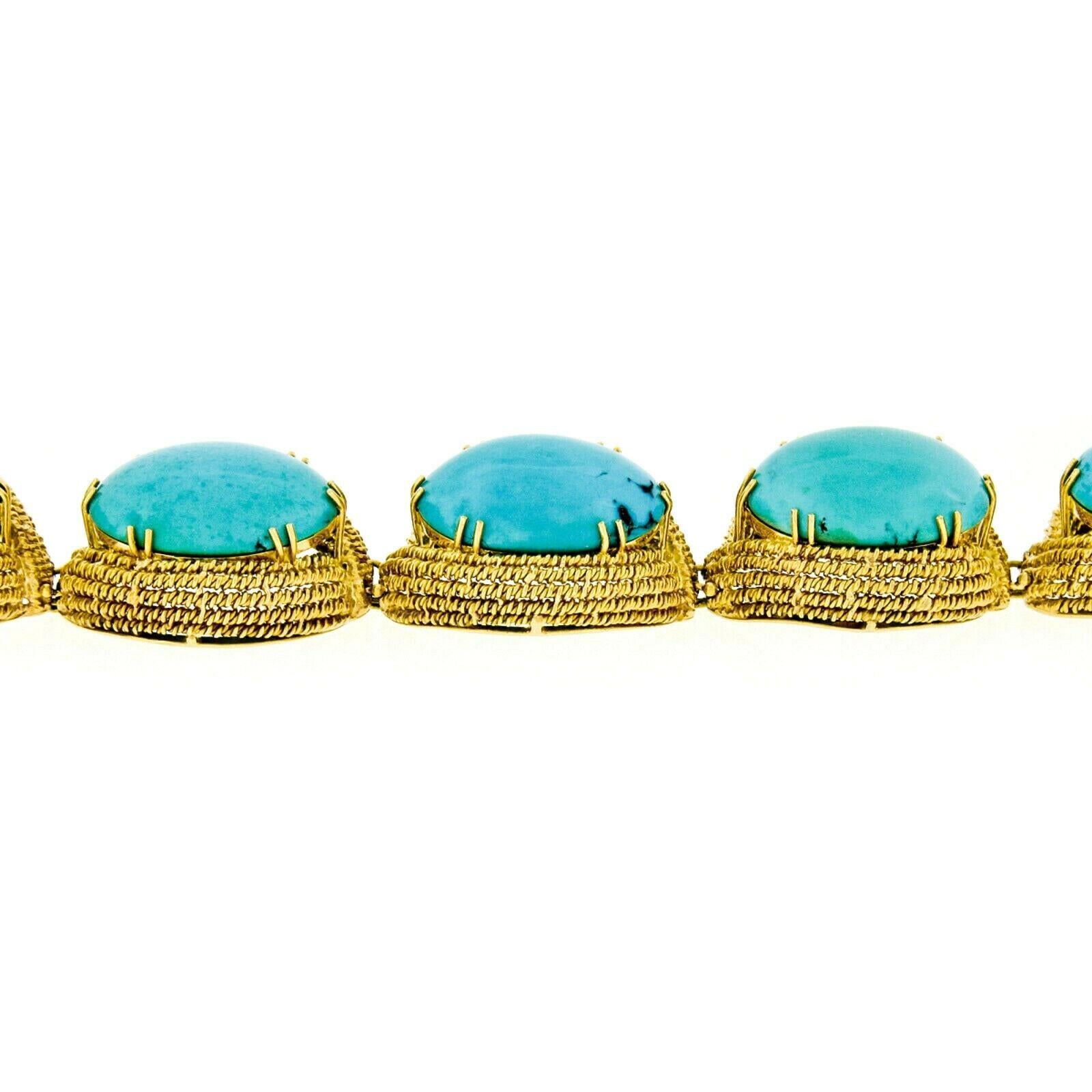 Women's Vintage Handmade 18k Gold GIA Large 200ctw Cabochon Turquoise Statement Necklace