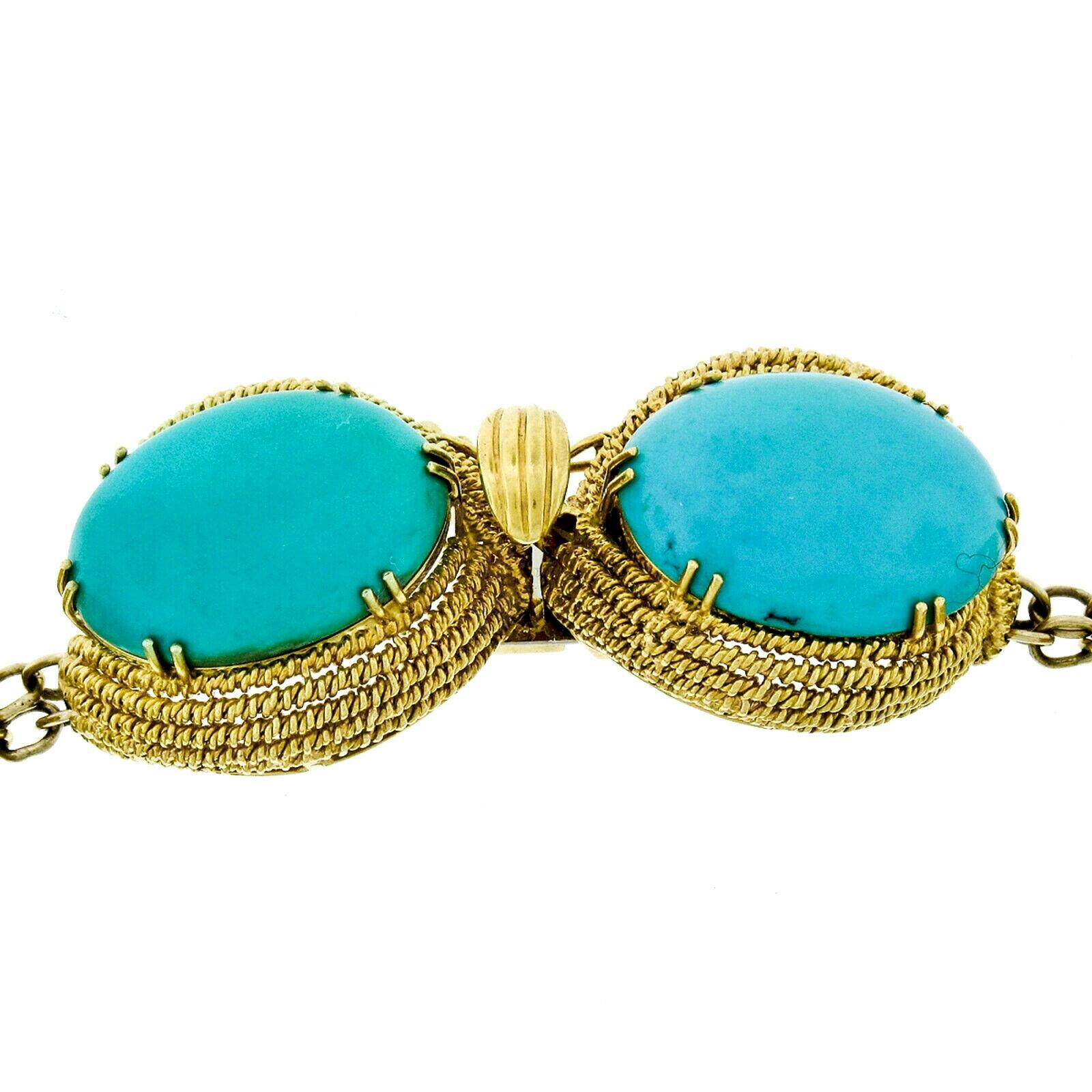 Vintage Handmade 18k Gold GIA Large 200ctw Cabochon Turquoise Statement Necklace 1