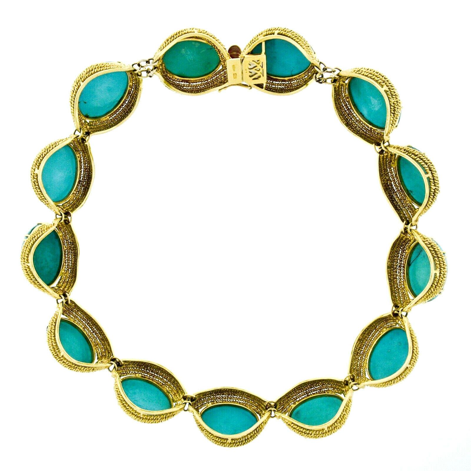 Vintage Handmade 18k Gold GIA Large 200ctw Cabochon Turquoise Statement Necklace 4