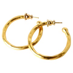Vintage Handmade 18k Gold Plated Hammered Hoop Earrings