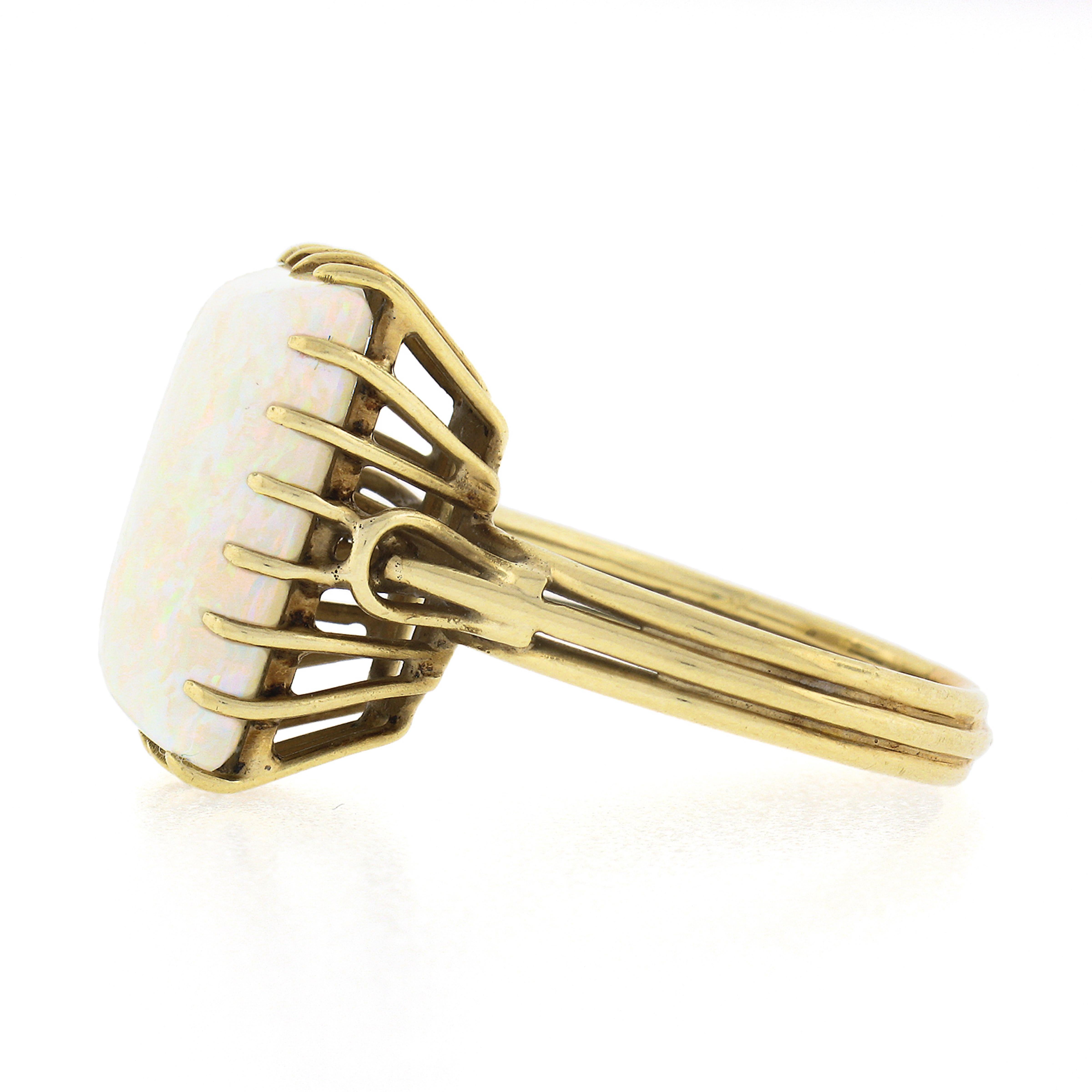 Vintage Handmade 18k Gold Rectangular Cabochon Cut Opal Solitaire Cocktail Ring For Sale 1