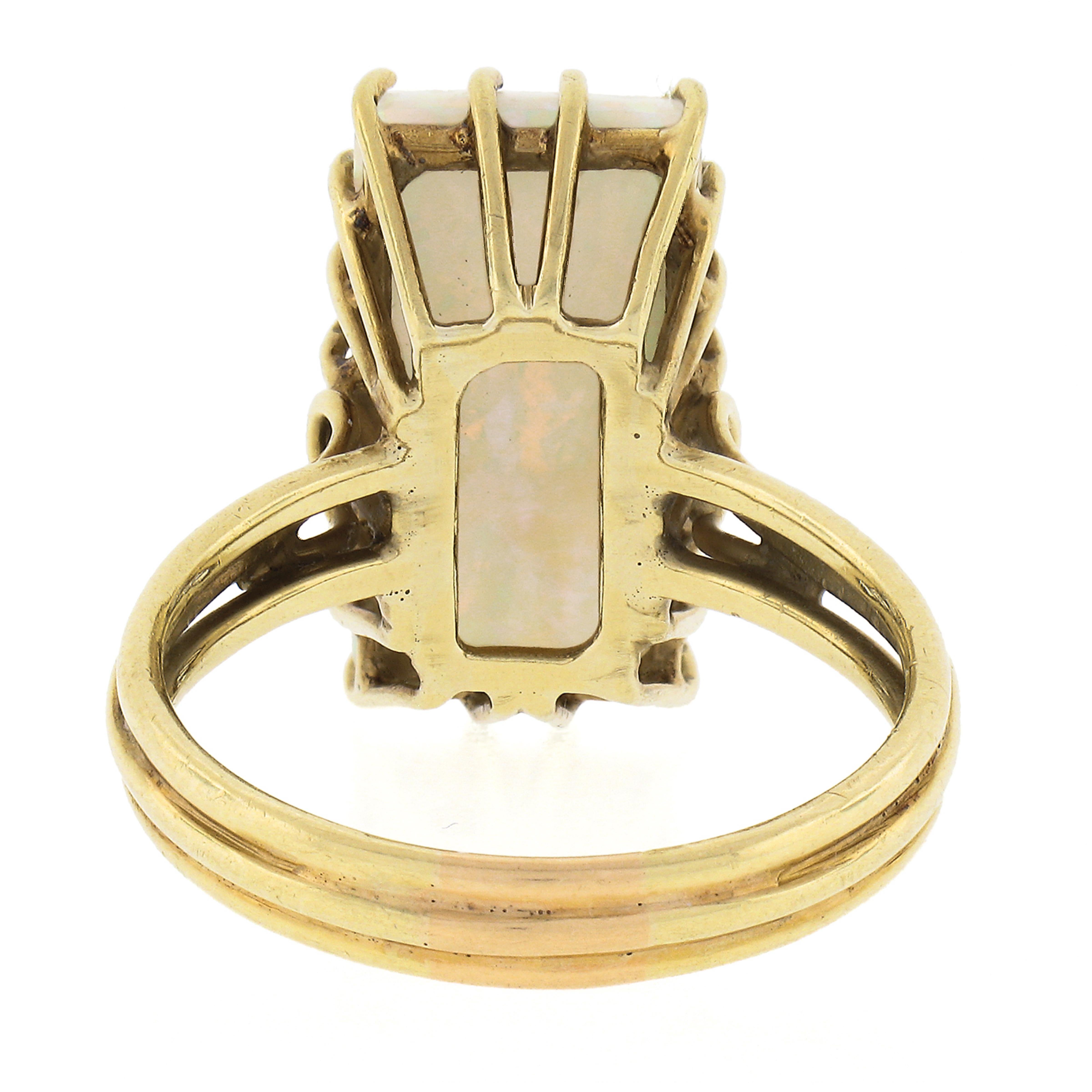 Vintage Handmade 18k Gold Rectangular Cabochon Cut Opal Solitaire Cocktail Ring For Sale 2