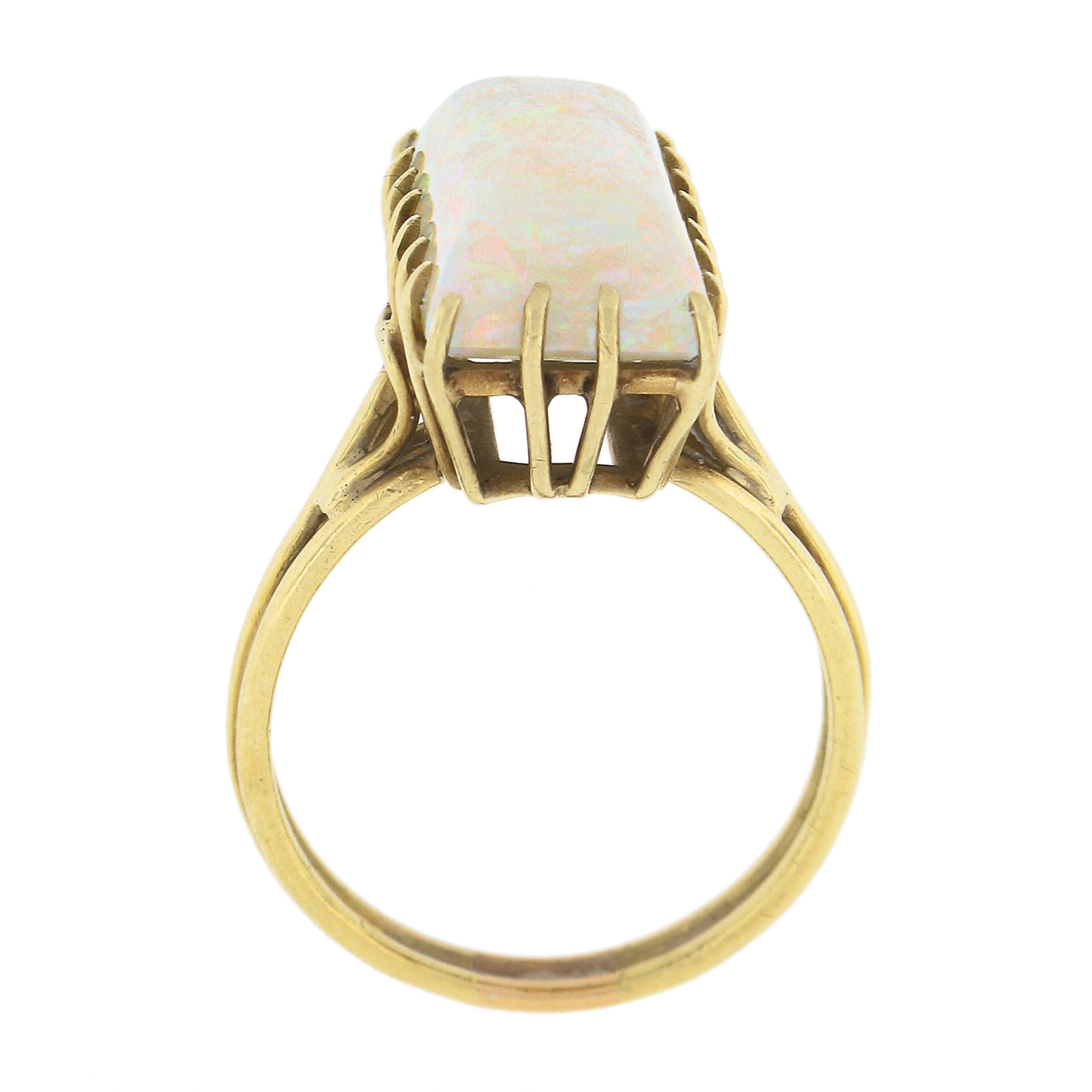 Vintage Handmade 18k Gold Rectangular Cabochon Cut Opal Solitaire Cocktail Ring For Sale 3