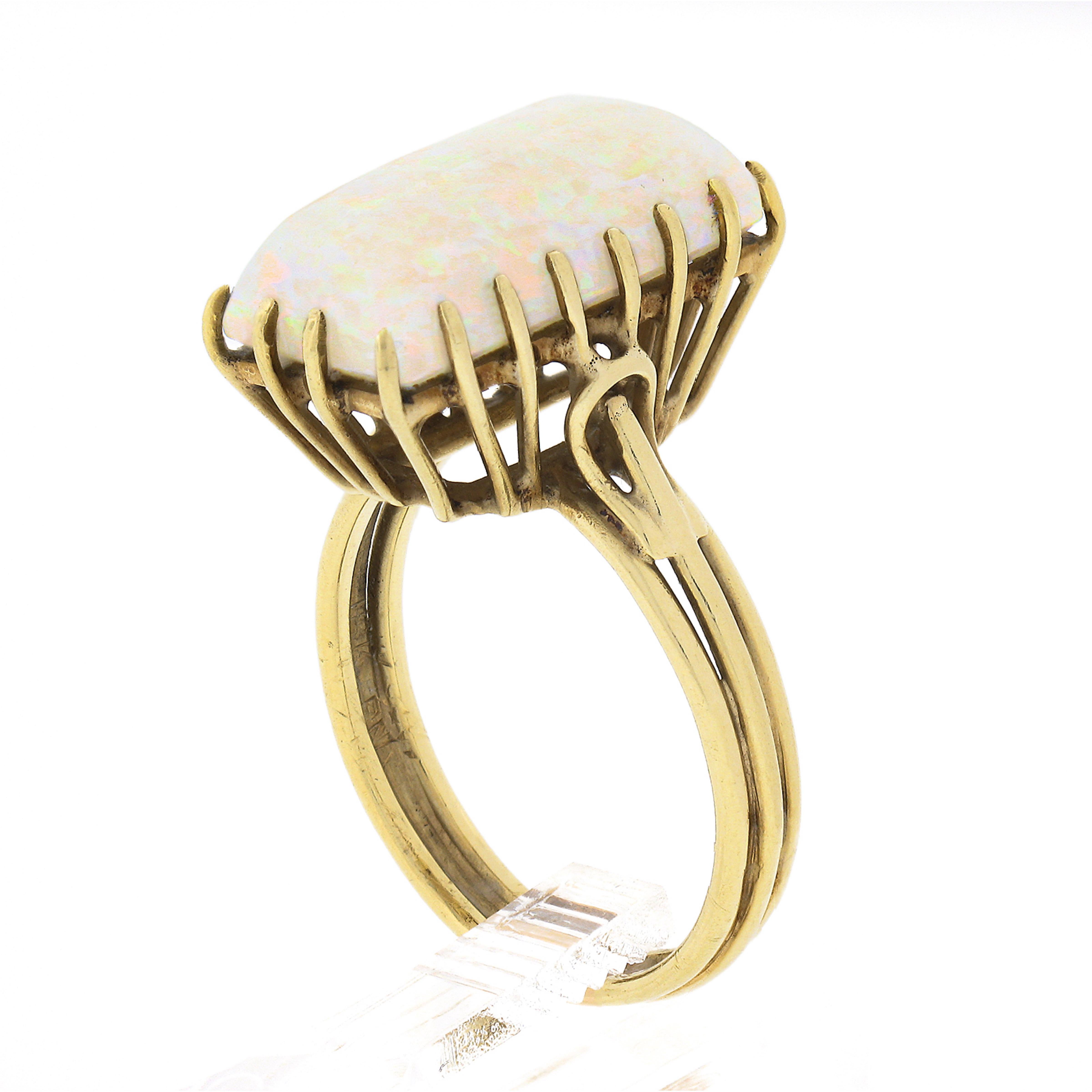 Vintage Handmade 18k Gold Rectangular Cabochon Cut Opal Solitaire Cocktail Ring For Sale 4