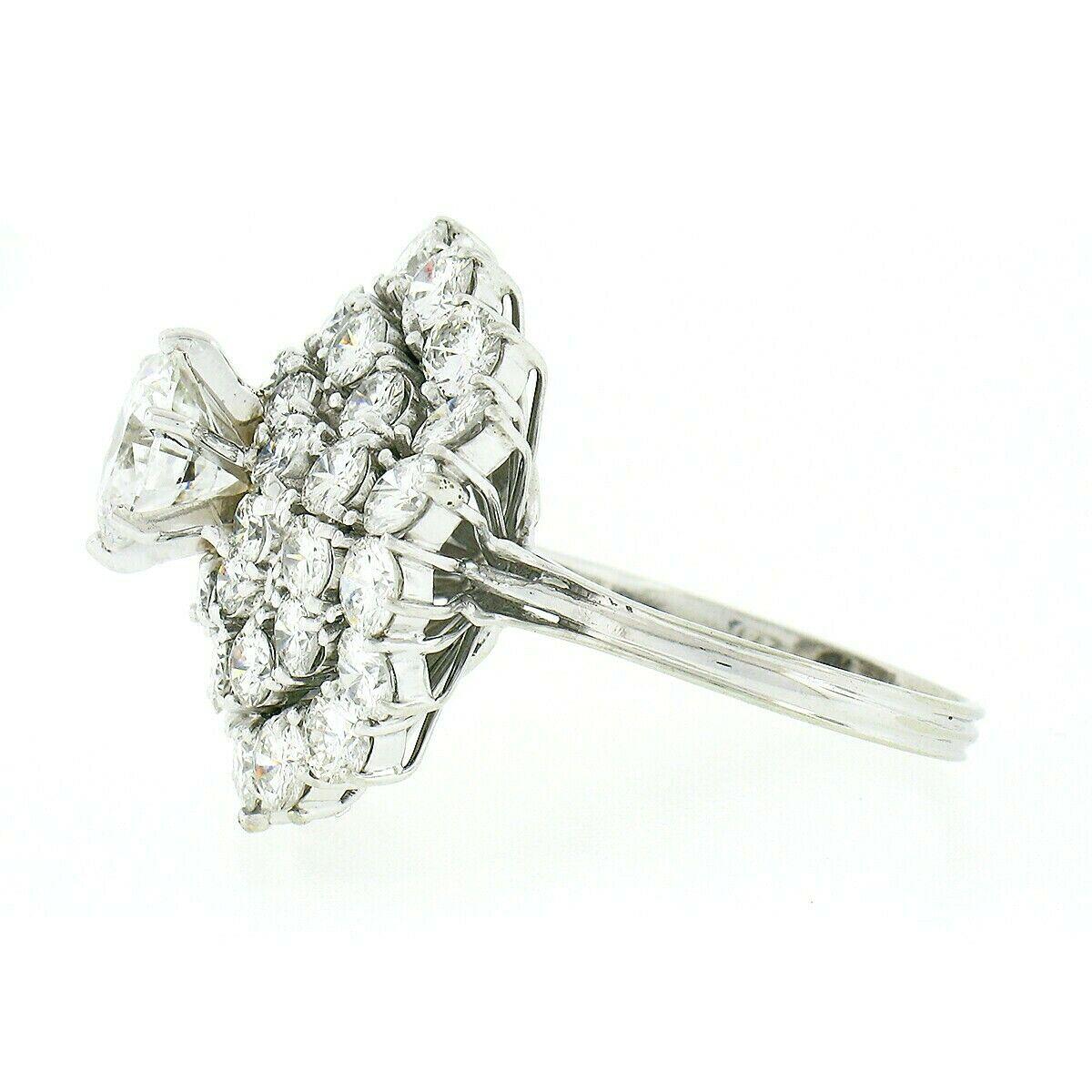 Women's Vintage Handmade 18k White Gold 5.74ct GIA E VVS Diamond Ballerina Cocktail Ring For Sale