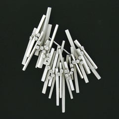 Vintage Handmade 18k White Gold Matte Polished Bar Diamond Modernist Brooch Pin