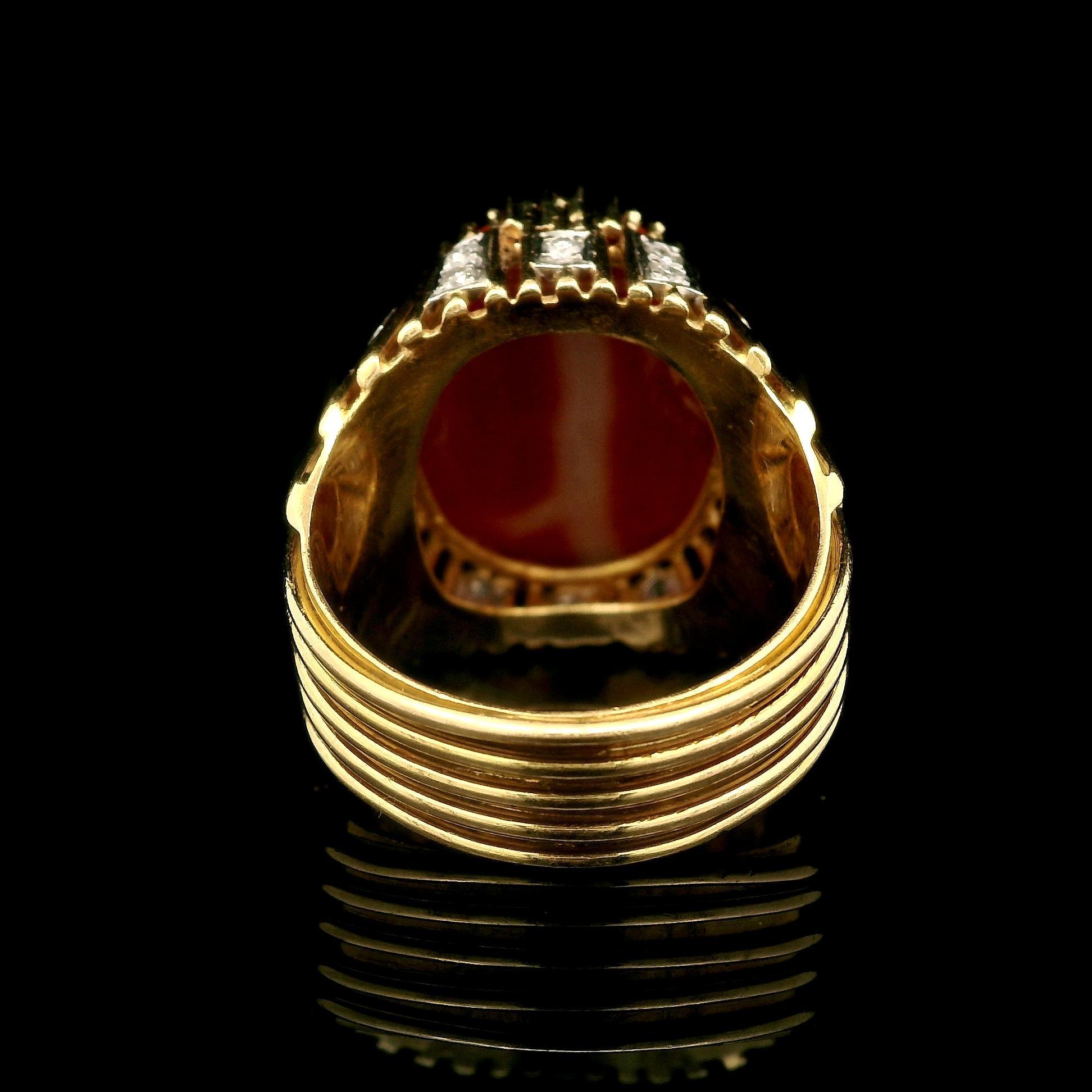 Vintage Handmade 18k Gelbgold Koralle & Diamant Draht trug Cocktail Ring im Angebot 7