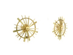 Vintage Handmade 18k Yellow Gold Textured Starburst Stud Earrings