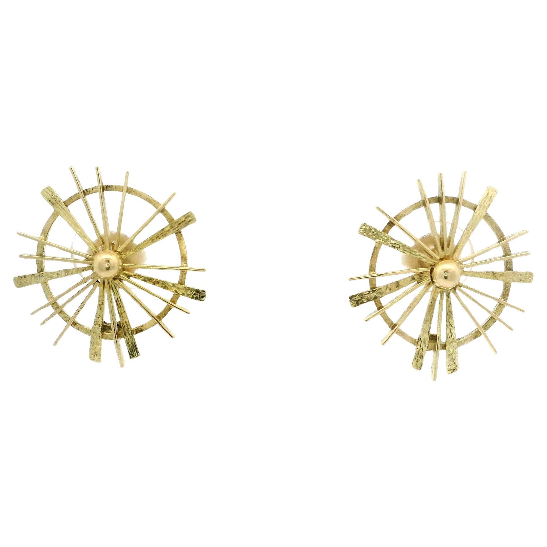 Vintage Handgefertigte 18k Gelbgold strukturierte Starburst Ohrstecker