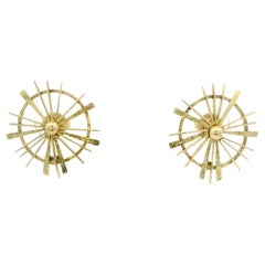 Vintage Handmade 18k Yellow Gold Textured Starburst Stud Earrings