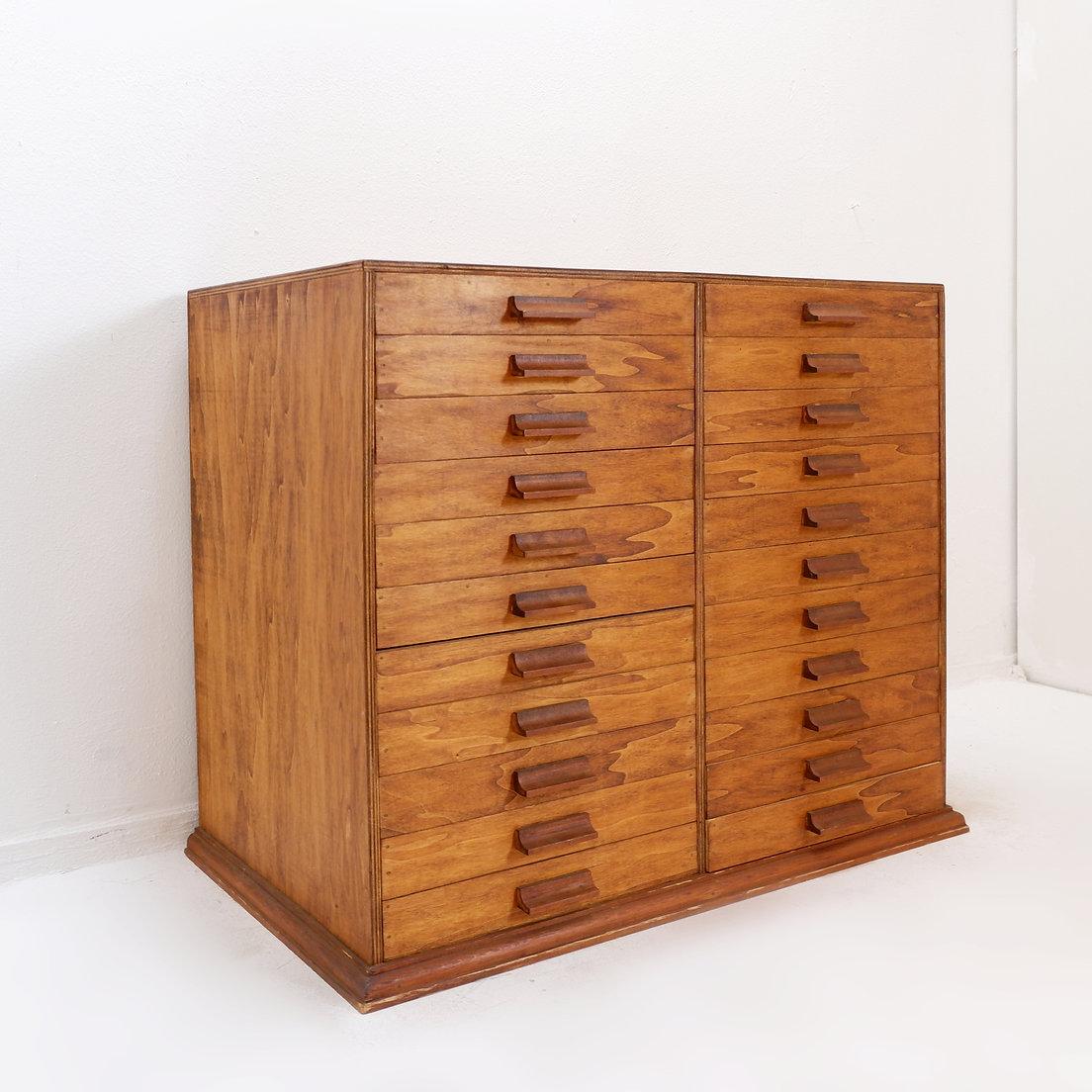 Vintage handmade 22 Drawer Wooden Flat File Cabinet For Sale 7