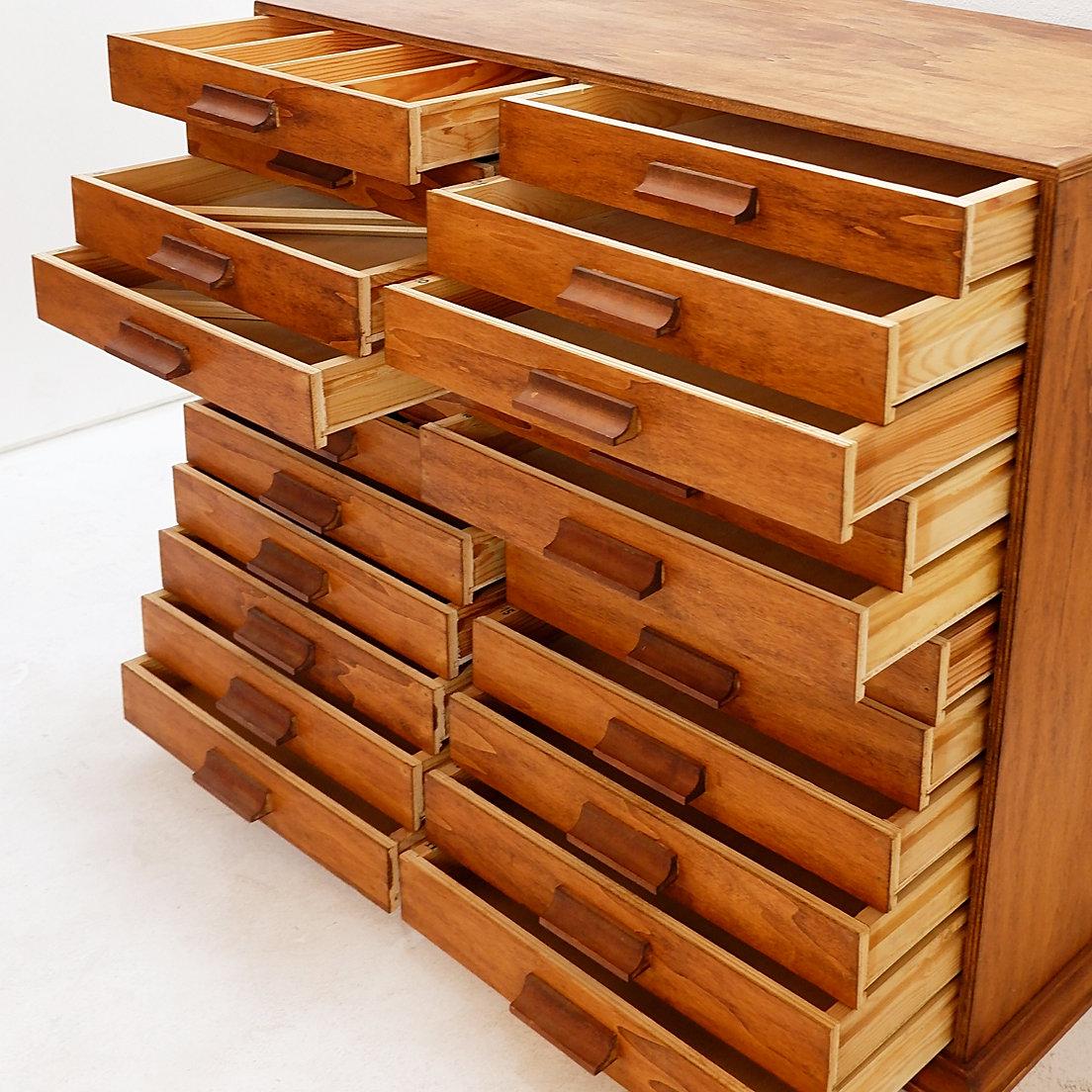 Vintage handmade 22 Drawer Wooden Flat File Cabinet For Sale 9