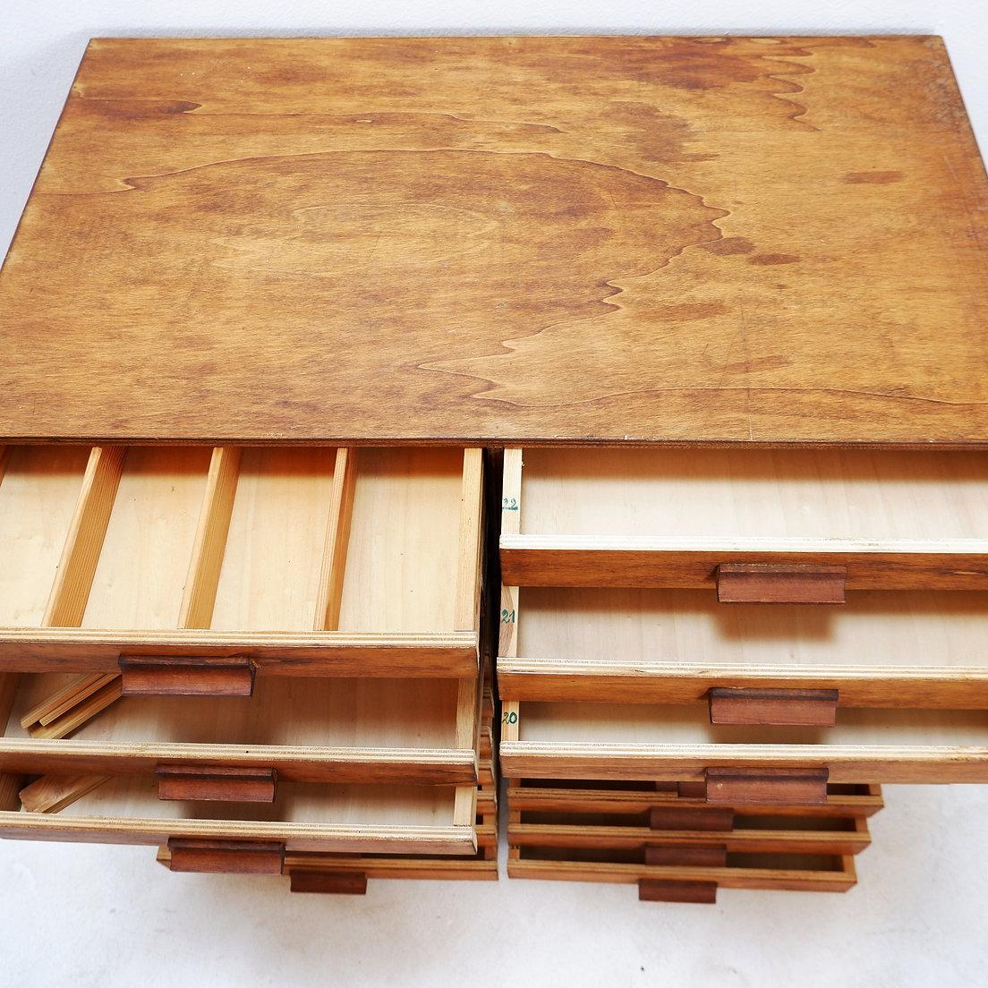 Vintage handmade 22 Drawer Wooden Flat File Cabinet For Sale 12