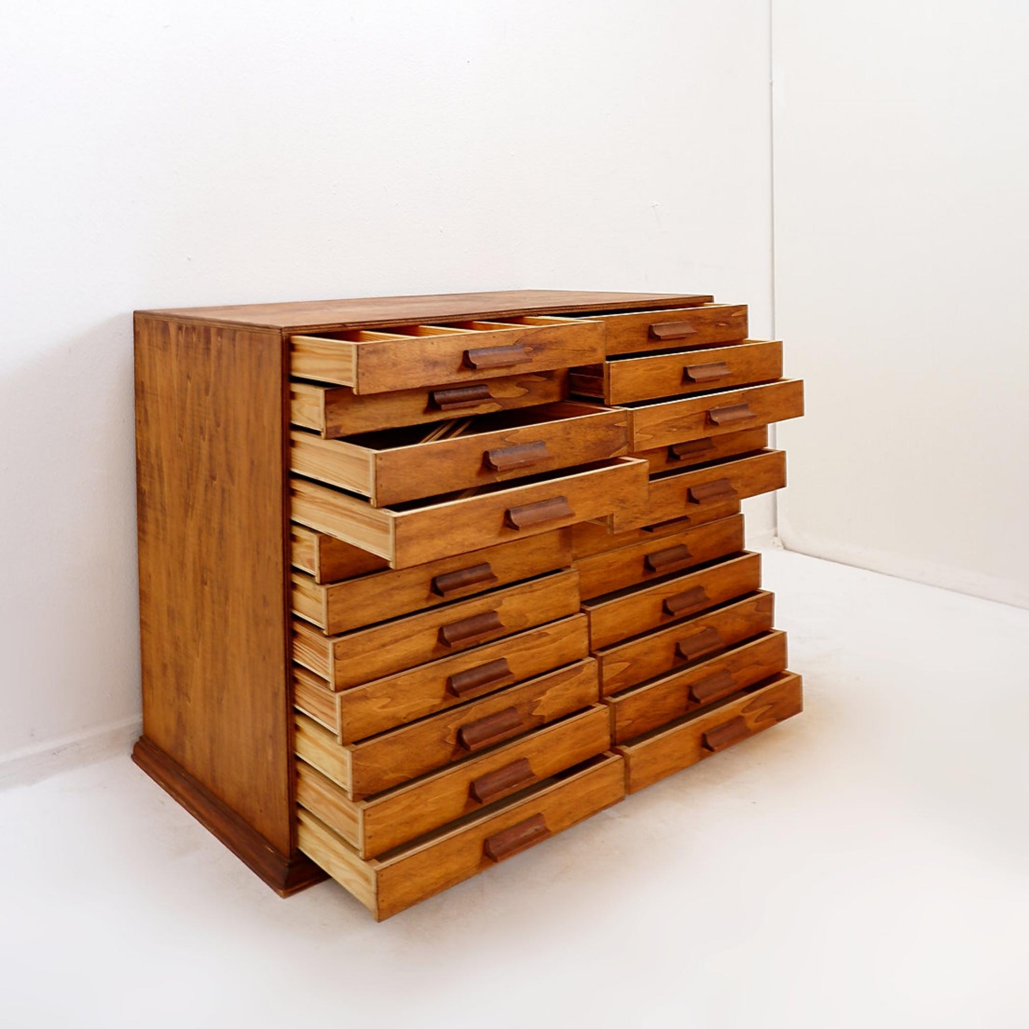 Vintage handmade 22 Drawer Wooden Flat File Cabinet For Sale 2