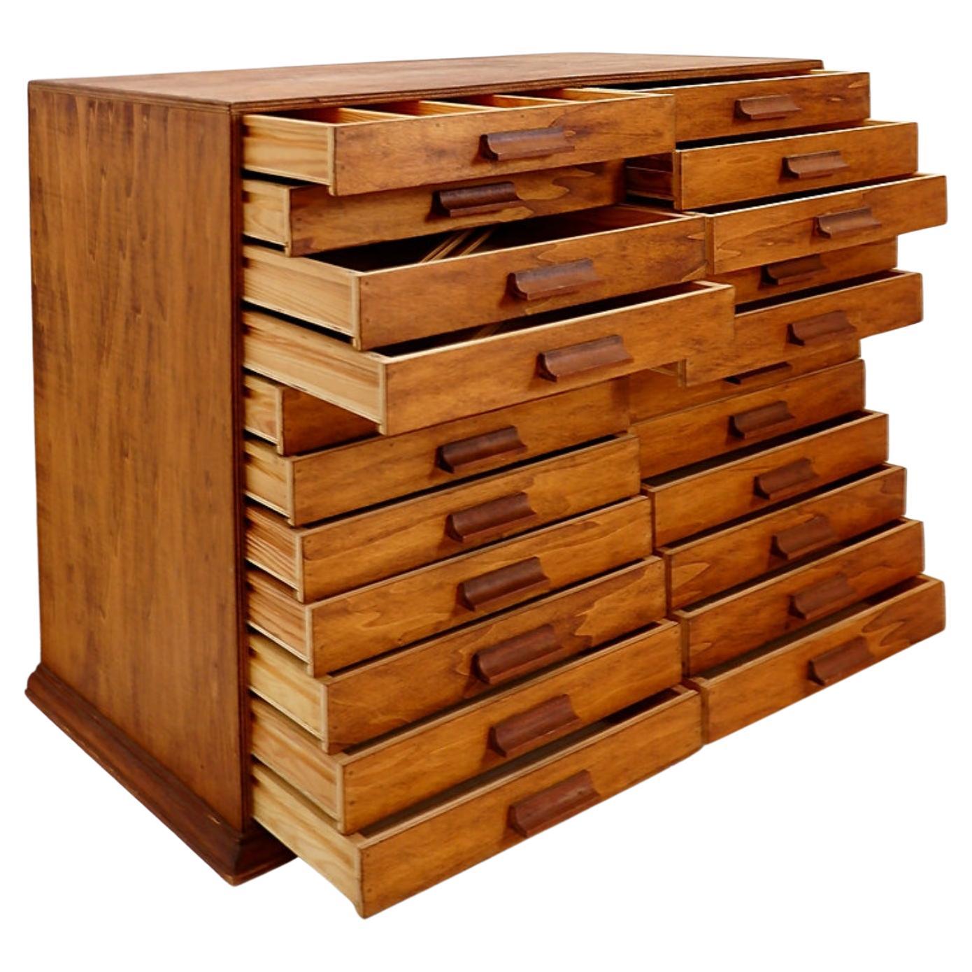 Vintage handmade 22 Drawer Wooden Flat File Cabinet For Sale