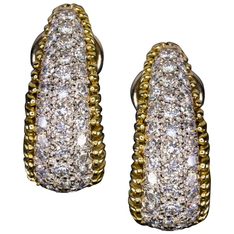 Vintage Handmade 2.5 Carat Diamond Earrings 18 Carat White and Yellow Gold